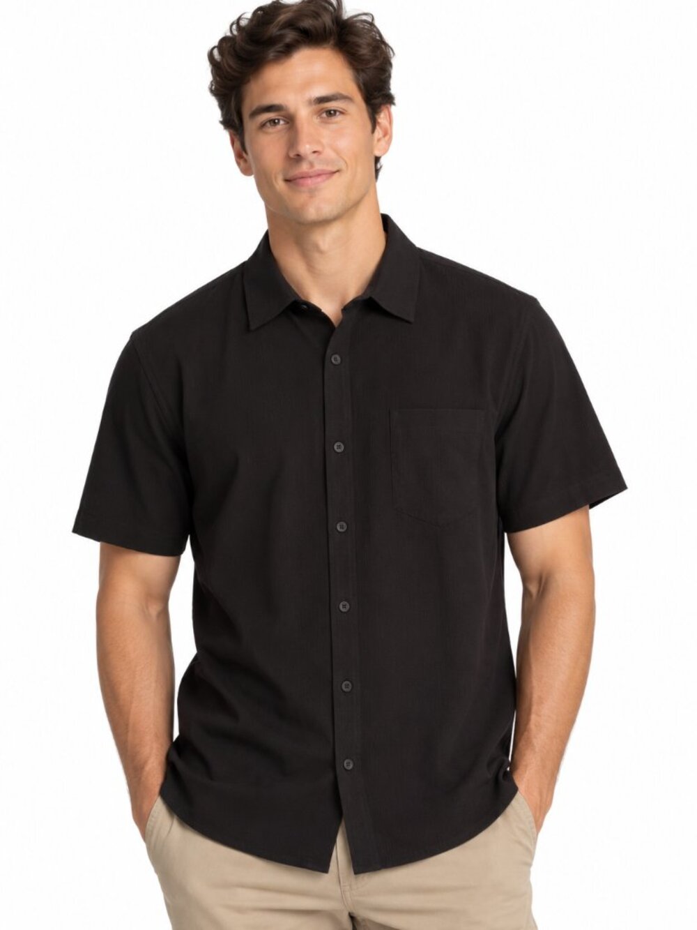FLX Men's L Slim Black Short Sleeve Urban Commuter Button Down Shirt NWT